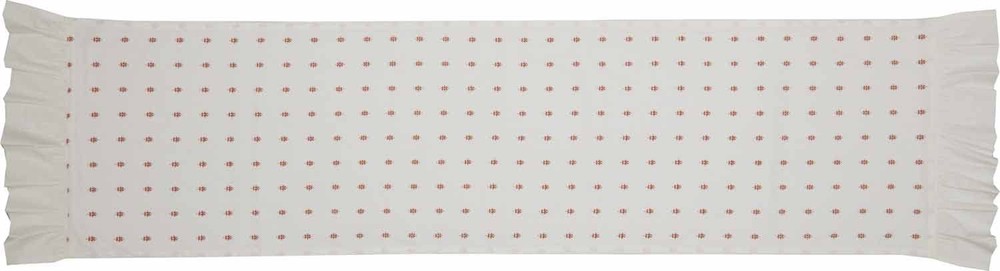 Abigail Ruffled Table Runner, 72" Long, Off White w/Red Dots Tabletop Décor