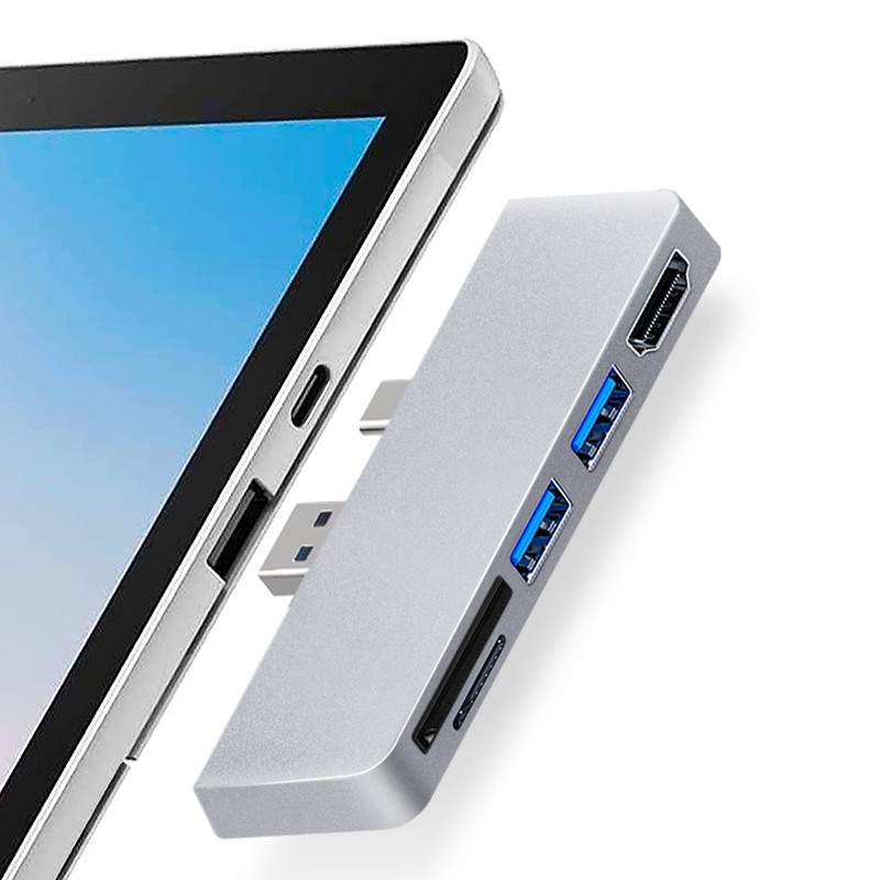 For Surface Pro 7/7+ USB C Hub, 5-in-1 with 4K Compatible-HDMI Adapter+ USB C
