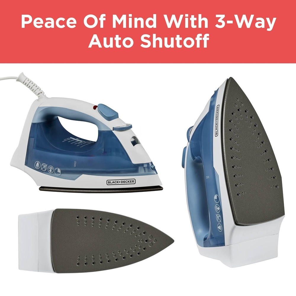 BLACK DECKER Easy Steam Compact Iron for Clothes Automatic Shutoff Nonstick