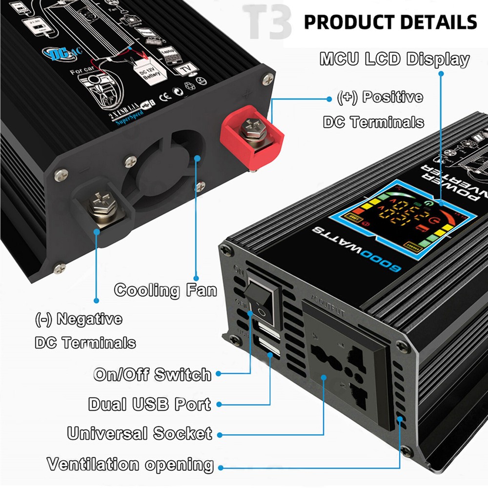 6000W Solar Panel Set Solar Power Inverter Generator 100A Home 110V Grid System