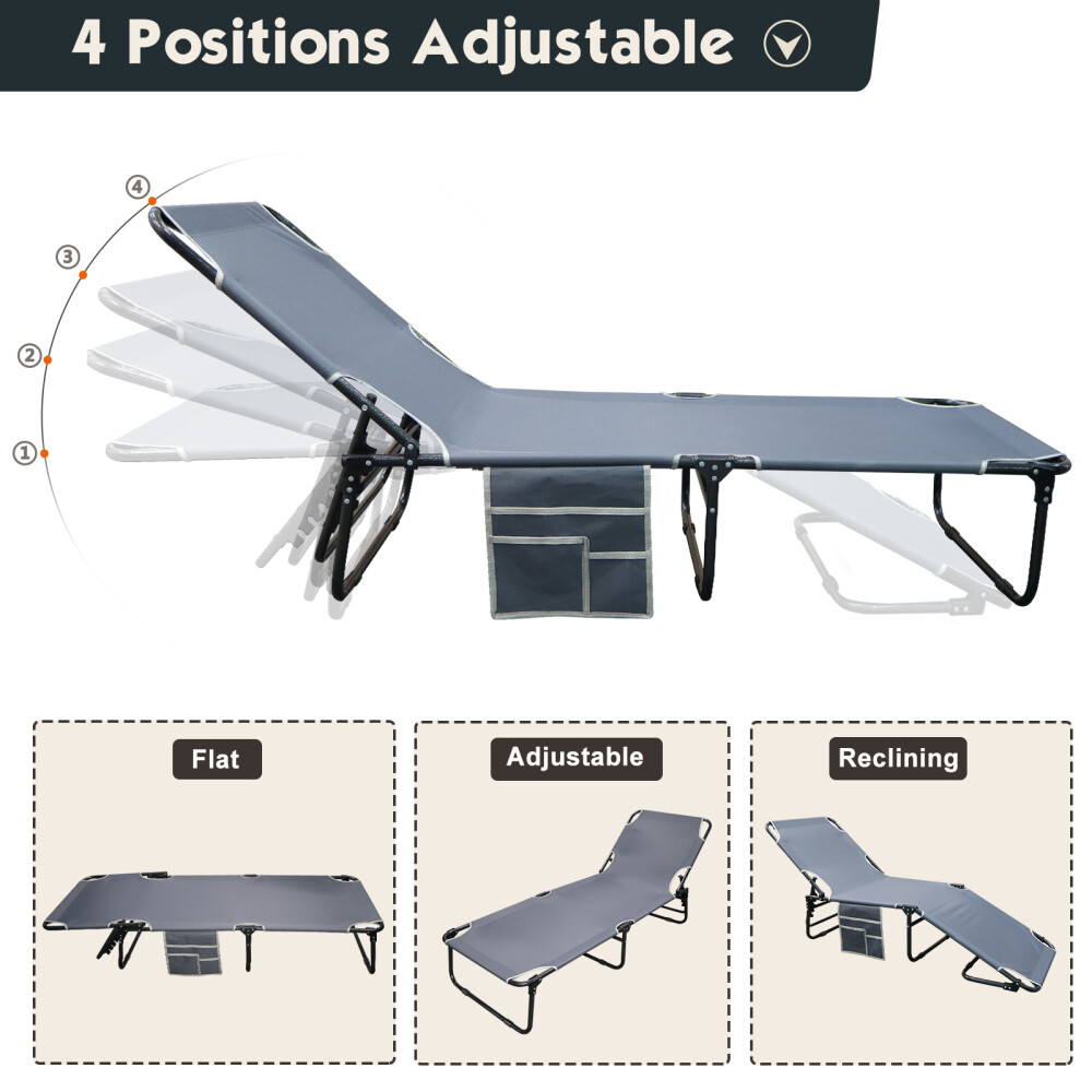 NAIZEA 2 Sets 4-Gear Foldable Chair Lounge Chaise Recliners Sleeping Bed & Mat