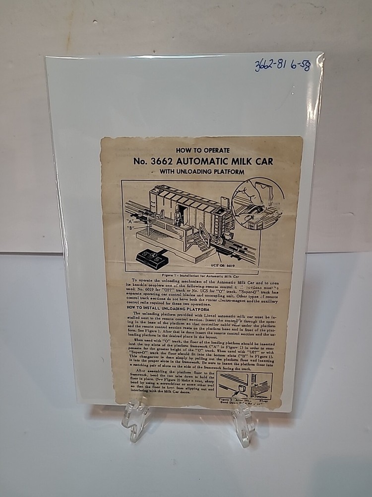 Lionel Instruction Sheet 3662-81 6-58 AUTOMATIC MILK CAR