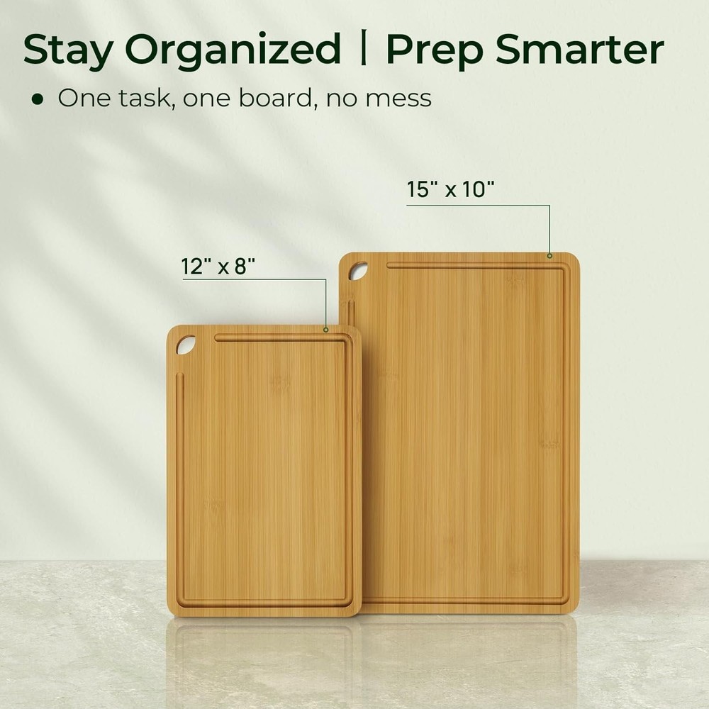 KeeCHEE® 2-Pcs Natural Bamboo Cutting Board