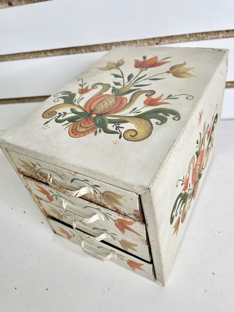 Vintage Painted Metal Storage Container Sewing Garage Organizer NLHB