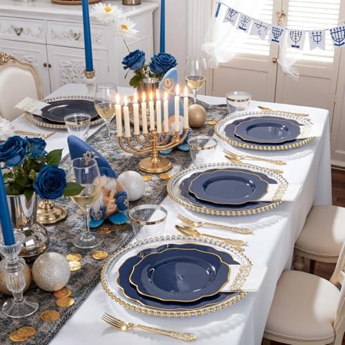 175PCS Plastic Plates with Disposable Silverware - Include 50 175 Pieces Blue