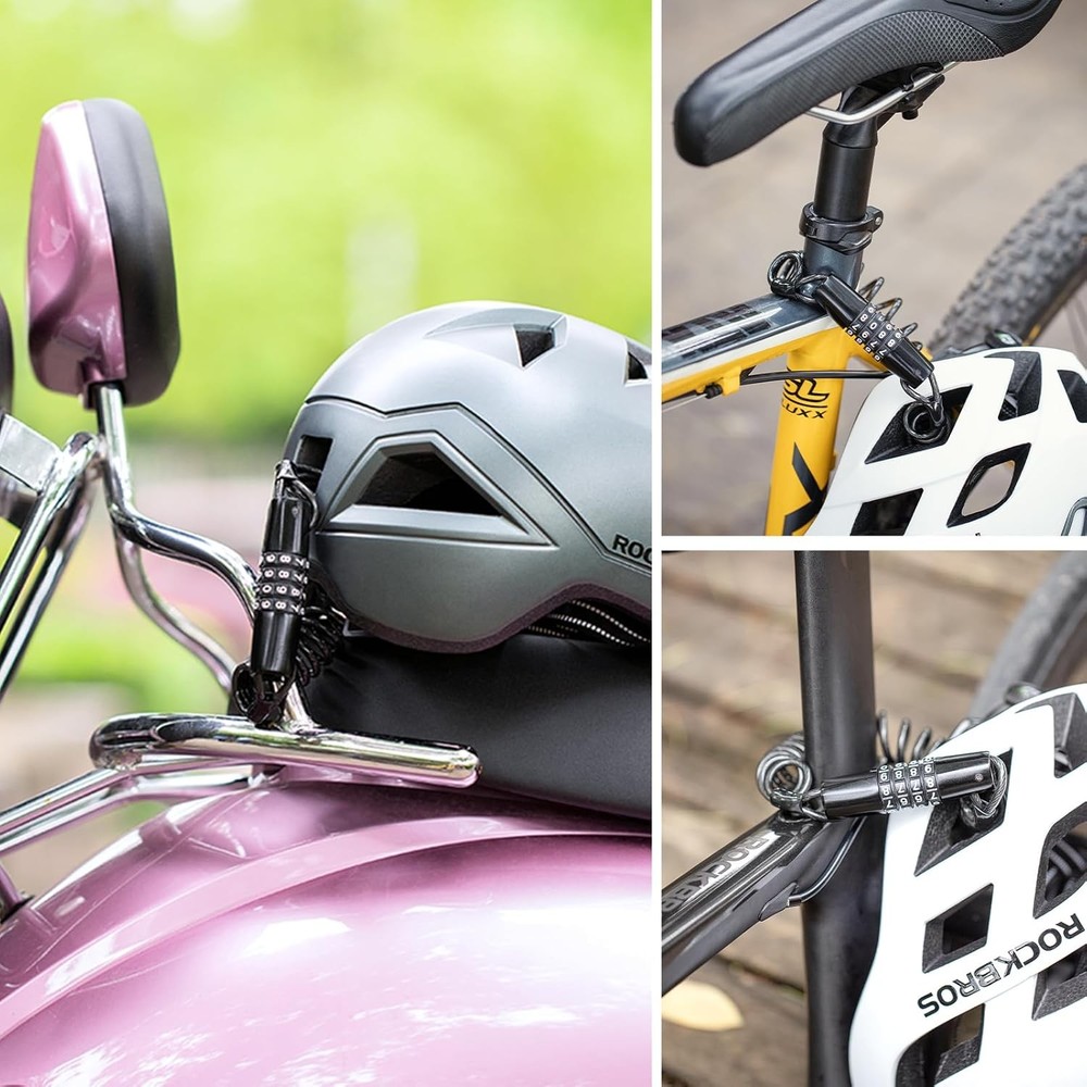 ROCKBROS Motorcycle Helmet Lock with Retractable 4-Digit Cable for Black