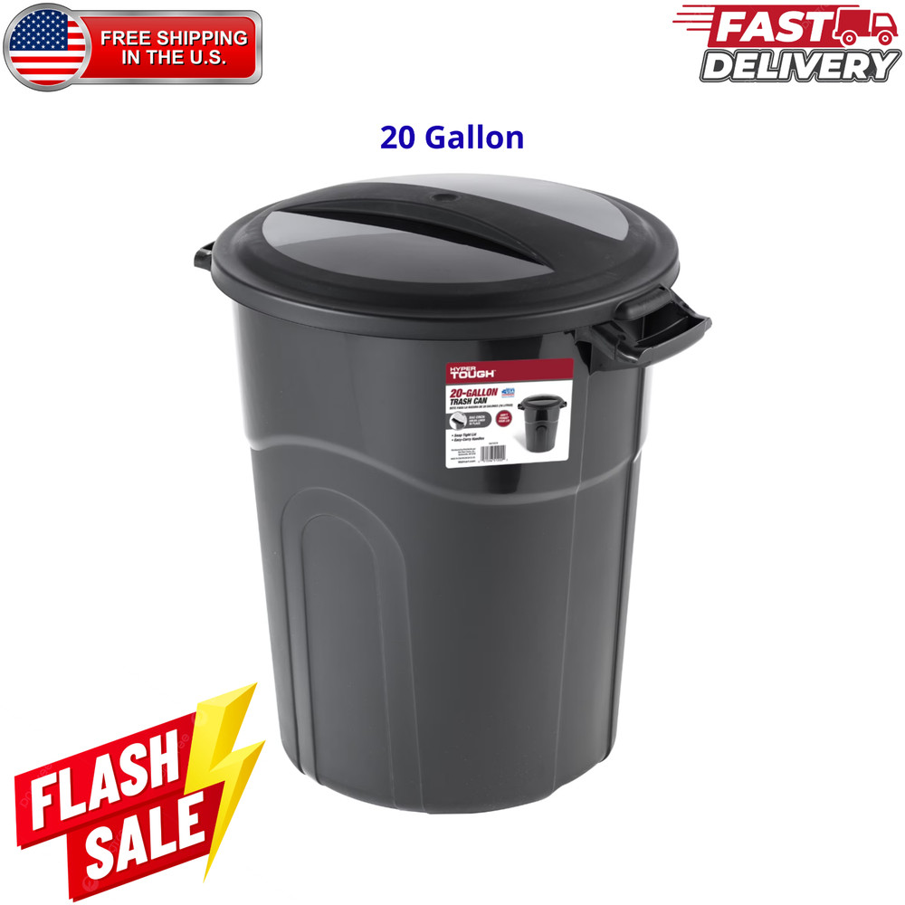 20 Gallon Heavy Duty Garbage Can Include Lid Black Plastic Trash Bin