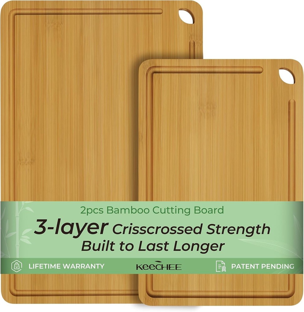 KeeCHEE® 2-Pcs Natural Bamboo Cutting Board