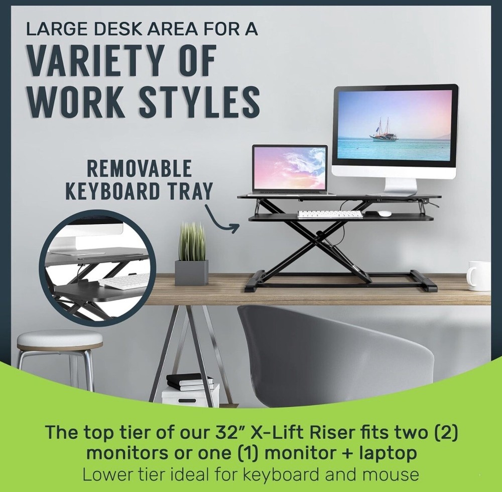 TechOrbits Adjustable Height Sit Stand Desktop - With Easy Lift Technology