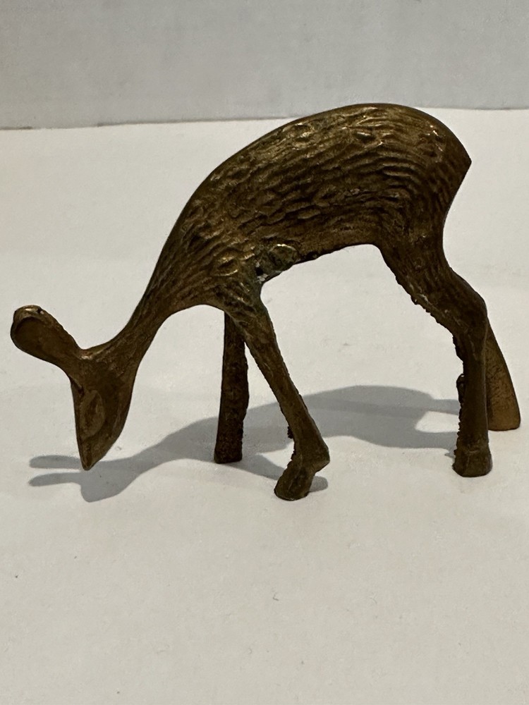 Small Brass Grazing Deer Figurine