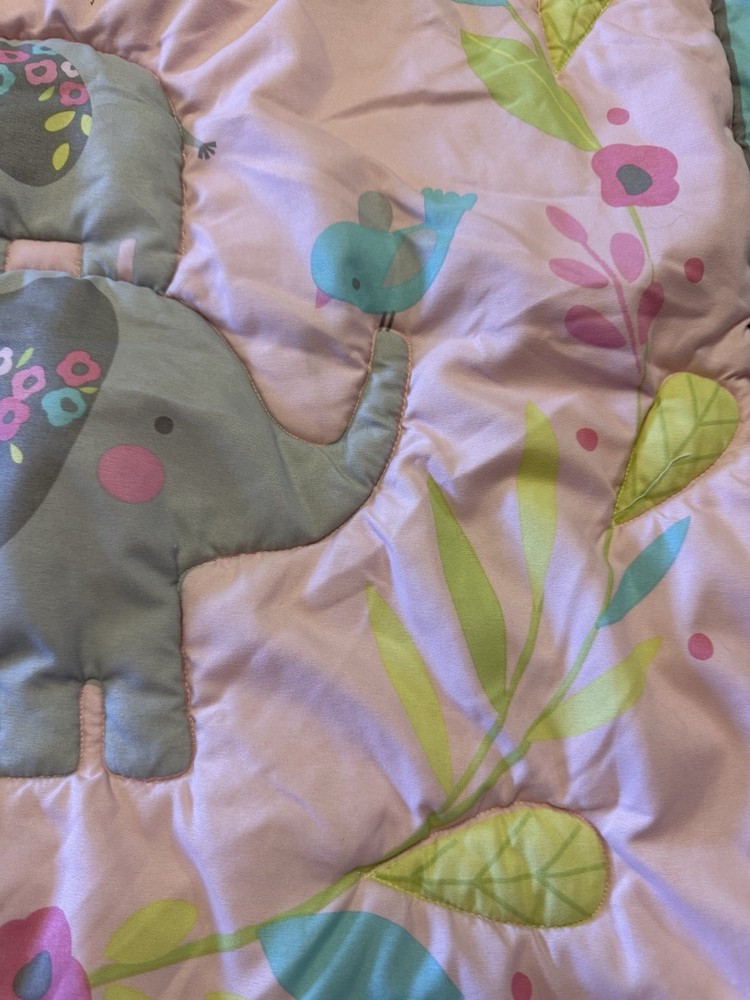 Cuddle Time Elephants Flowers Baby Comforter Blanket