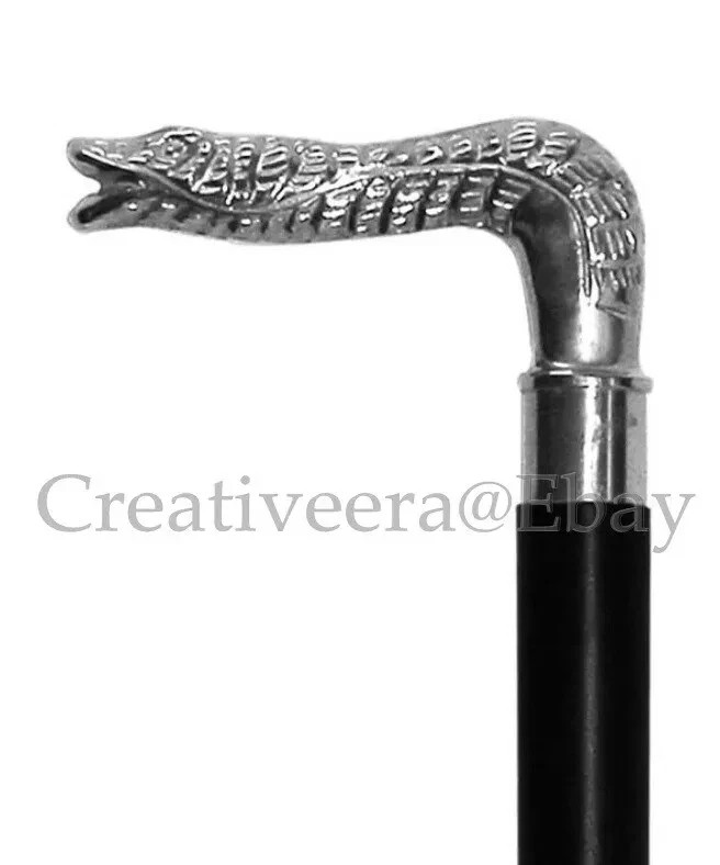 36'' Brass Snake Head Style Handle Cane Solid Wooden Walking Stick Cane Gift