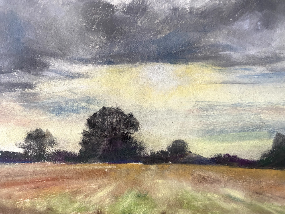 FRANZ EHMKE * 1928-2018 GDR PAINTER ° FIELDS MEADOWS DUSK BLANKENFELDE PASTEL