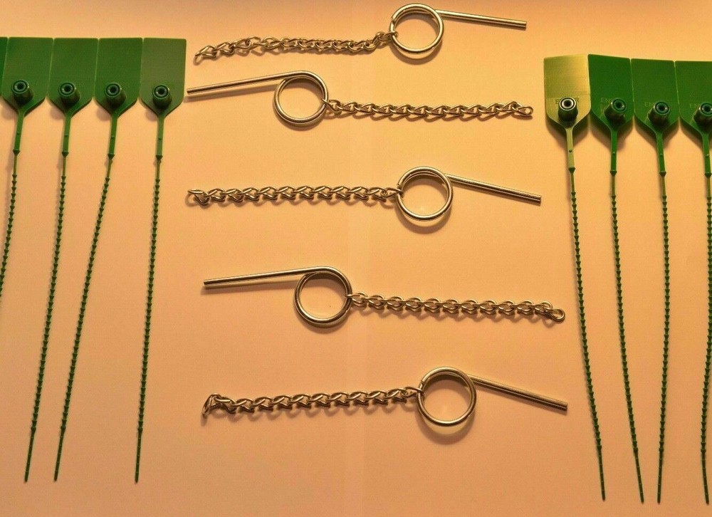 🔥🧯 5-Fire Extinguisher Safety Pull Pin W/Chain with 10-Flag Seals-GREEN 🔥🧯