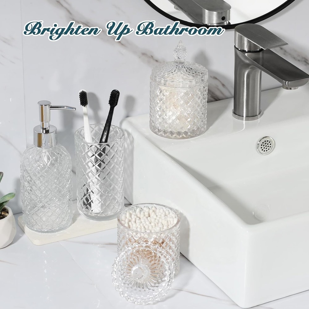 Bathroom Accessories Set, 4 Pack Clear Glass Bath Accessory Sets Complete, Di...