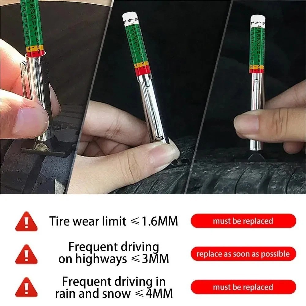 2PCS Car Tire Tread Depth Gauge Kit, Tire Thread Depth Meter Tool Color Coded