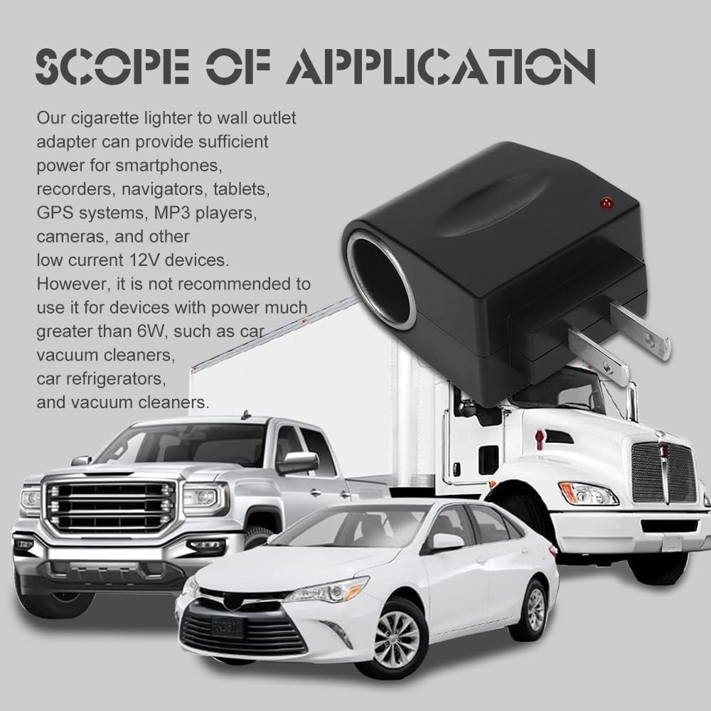 Durable Cigarette Lighter to Wall Plug Adapter - Safe & Efficient 2V Converter