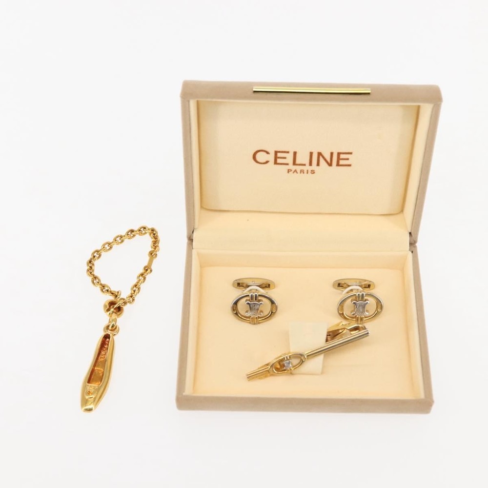 CELINE Accessory Case metal 2 Set Gold Auth 143383