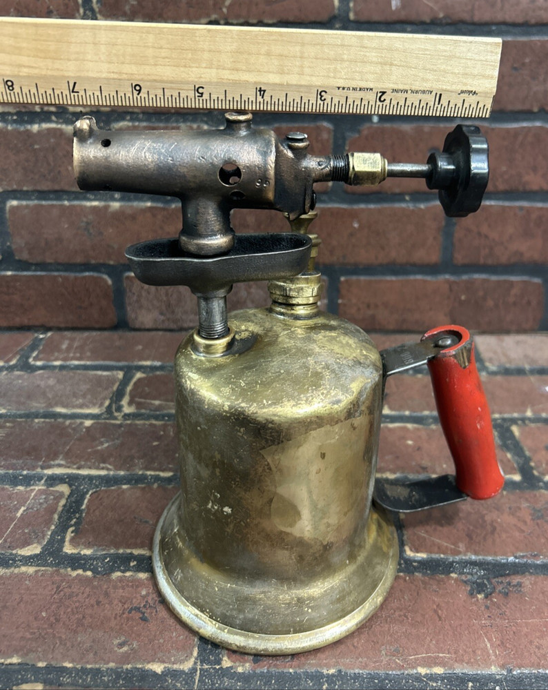 Vintage Brass Blow Torch Red handle