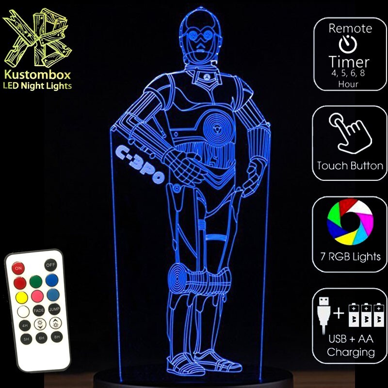 CP30 HUMANOID STAR WARS 3D LED BATTERY USB NIGHT LIGHT 7 COLOUR REMOTE CONTROL