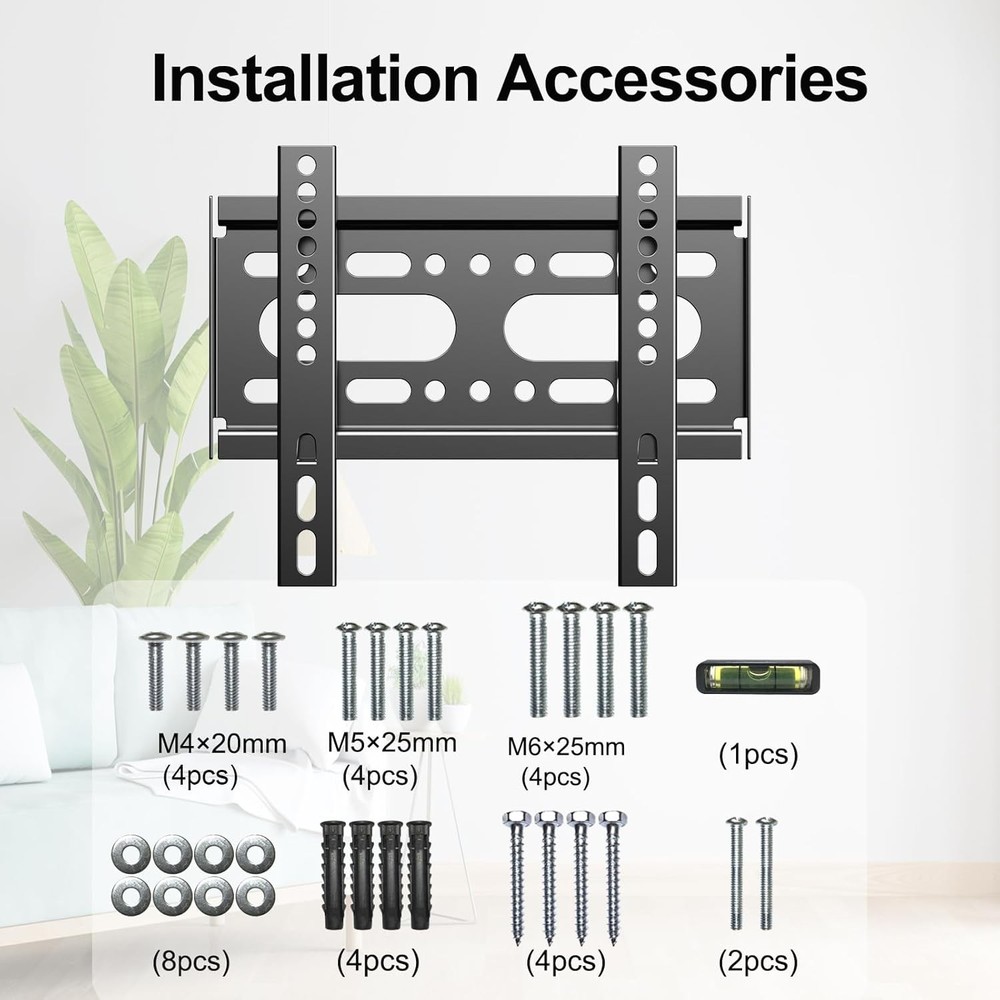 Fixed TV Wall Mount for 14-42" Flat Screen TVs, Small Black