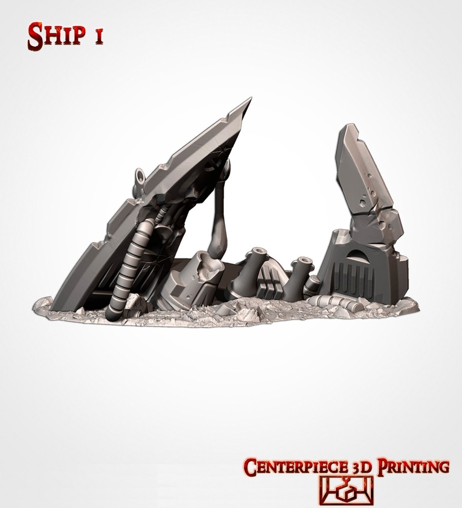 Xenos Crashed Ships - 3d printed Terrain Scenery for Grim Future