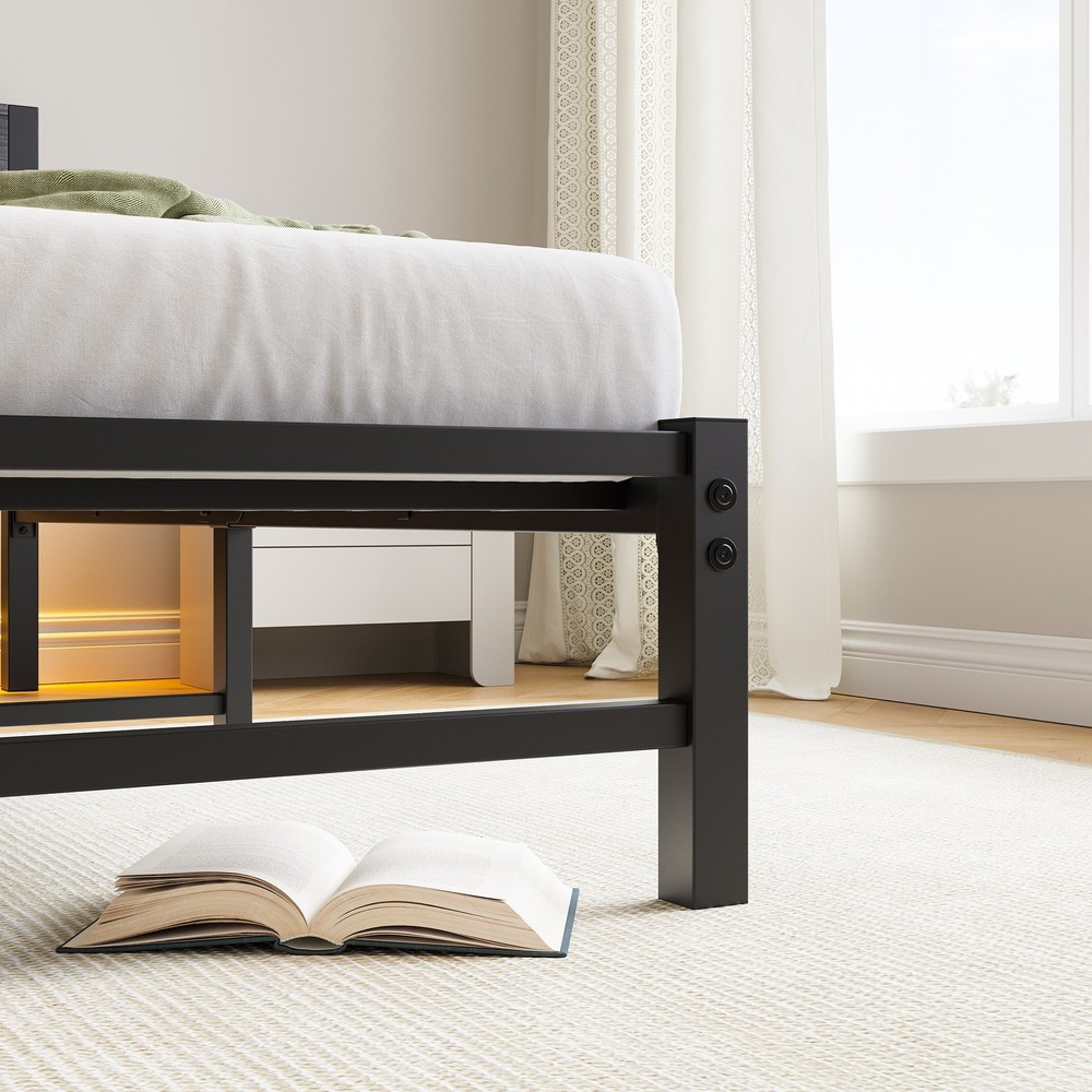 Twin Size Bed Frame Heavy Duty Platform Bed Frame with Headboard, USB Charging S