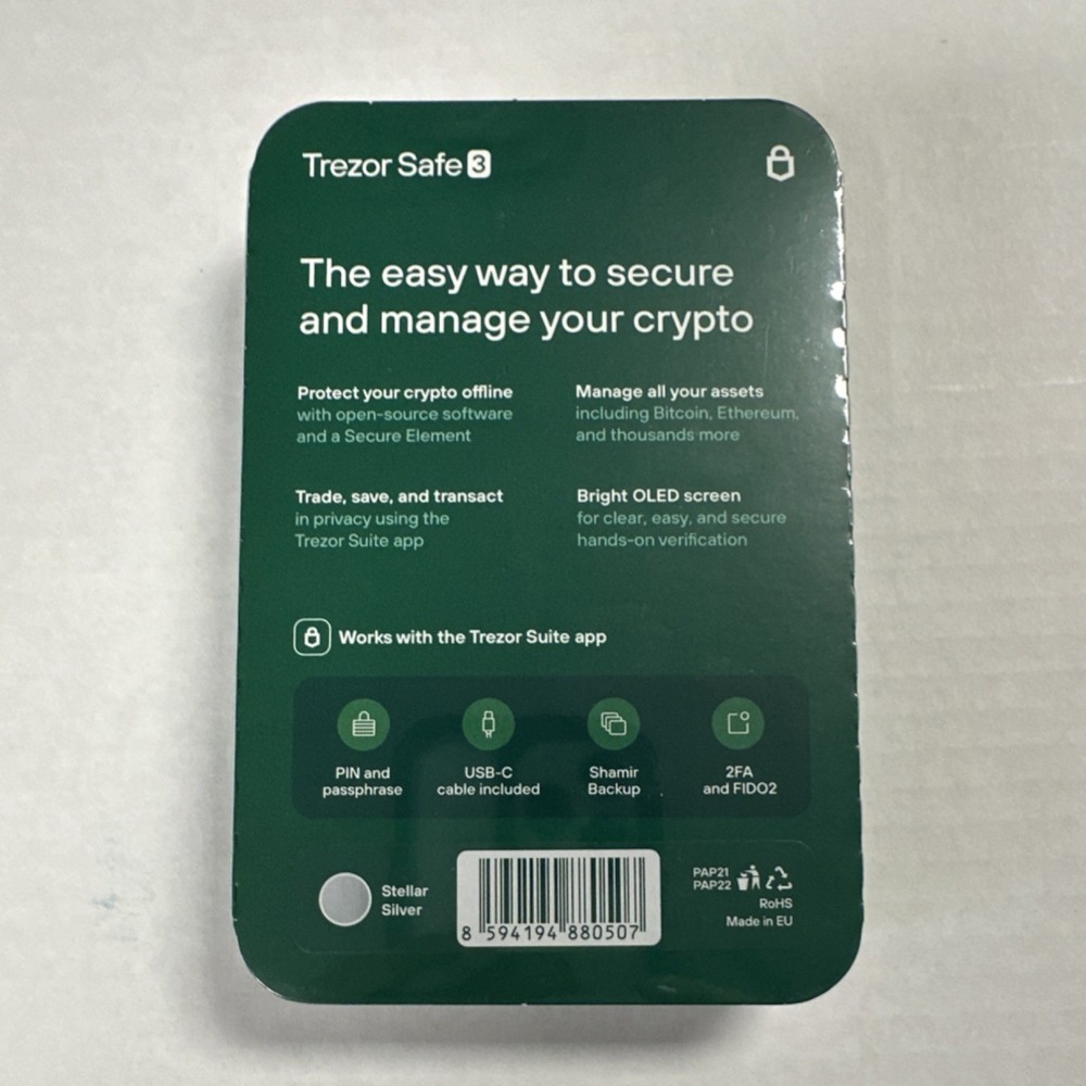 Trezor Safe 3 Stellar Silver Crypto Hardware Wallet