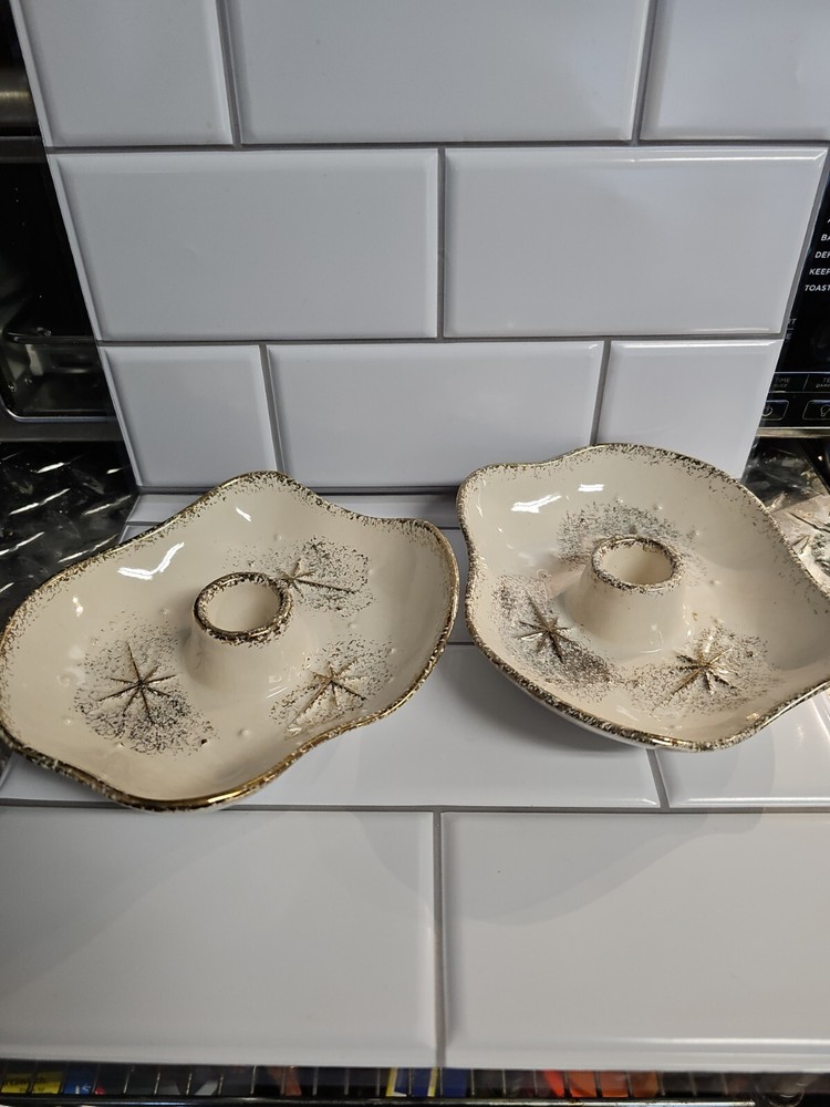 1950s USA Pottery Candleholders Atomic Pair