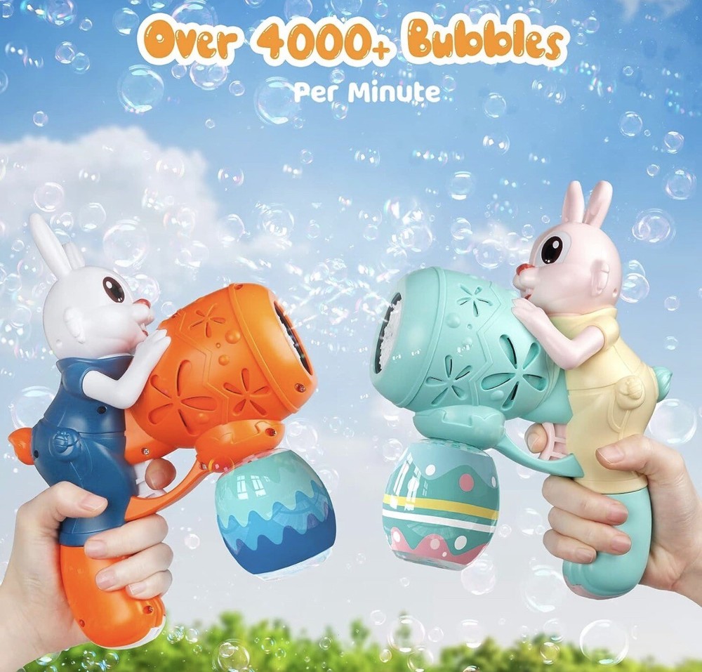 Rabbit Bubble Gun For Kids Auto Bubble Blower 2 Pack w/Bubble Liquid Concentrate
