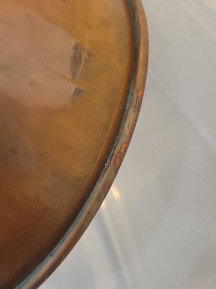 Vintage copper Bowl Wood Handle Hanging 2 Quart