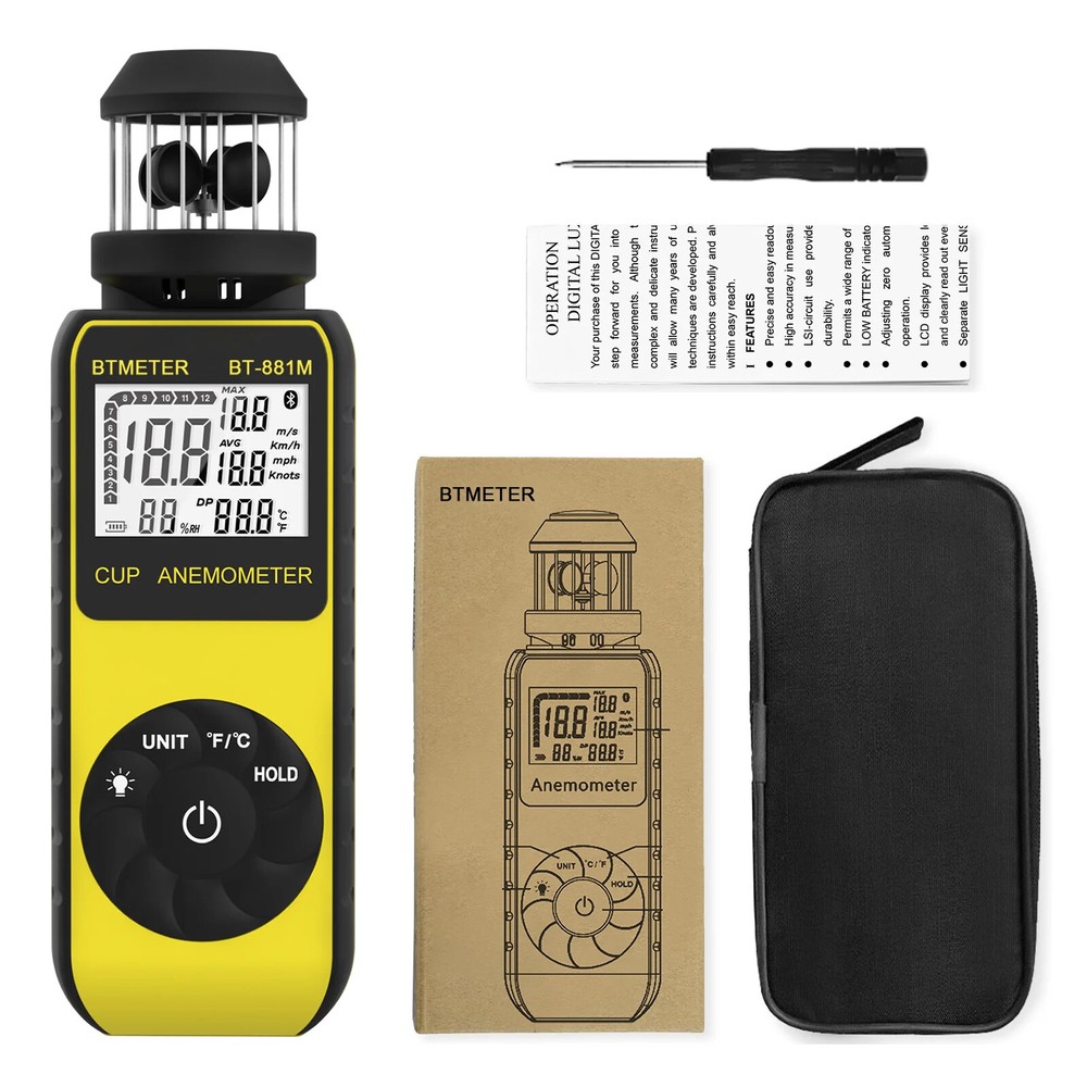 Digital Anemometer, Measuring Wind Speed, Temperature, Single Compass Anemometer