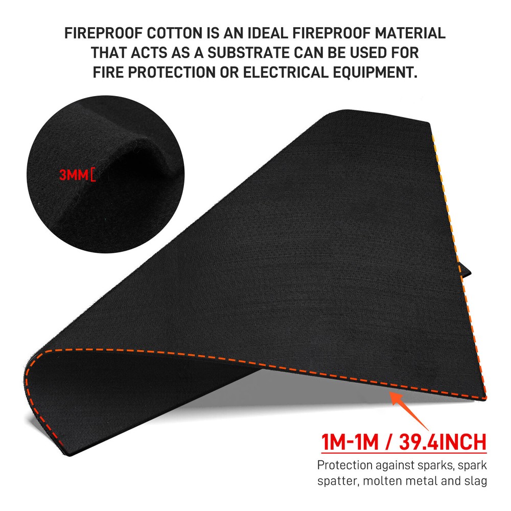 Blcak Fireproof Fireplace Carpet Grill Rug Protection Mat Flame Resistant Pad