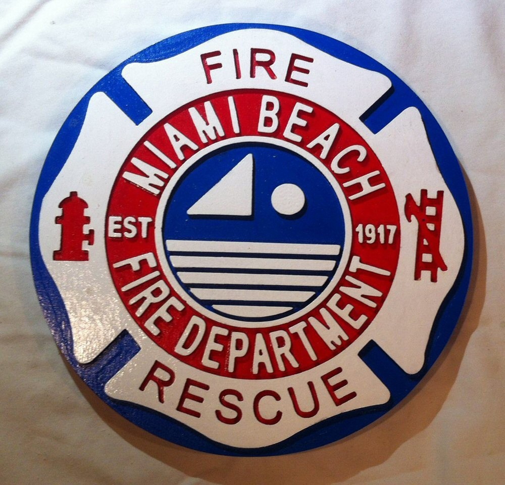 Fire Department Miami Beach 3D routed wood patch plaque sign