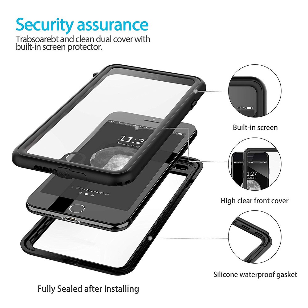 For iPhone 7 8 Plus Waterproof Dirtproof Shockproof Case Cover Screen Protector