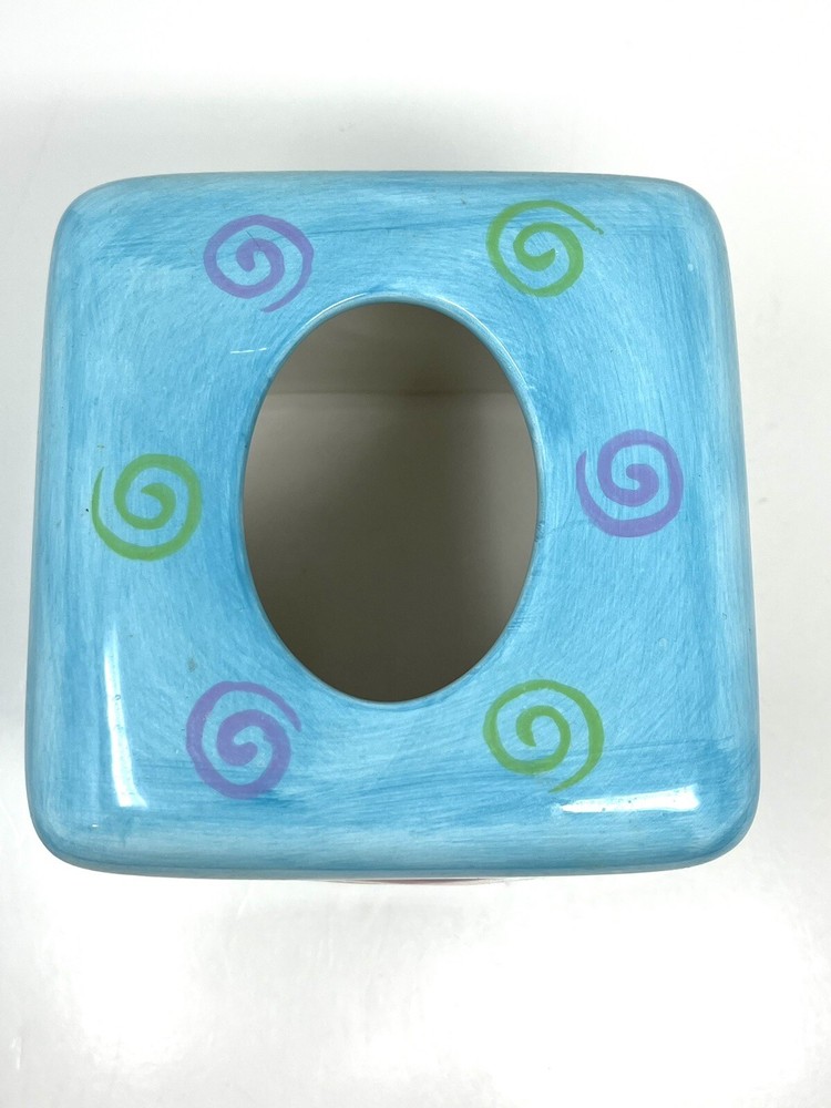 Coral Reef Square Ceramic Tissue Box Cover Hand Painted Riviera Fish Shells