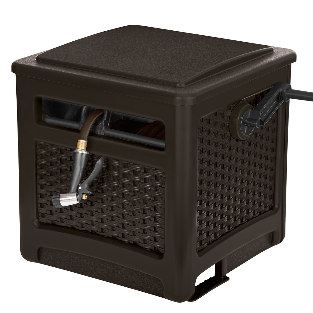 Suncast 225 ft. Smart Trak Wicker Garden Hose Reel Guide & Hideaway, Java Brown