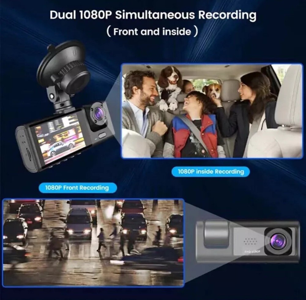 Dash Cam W/ IR Night Vision Loop Recording & 2" IPS Screen 1080P 1/2 Camera-USA
