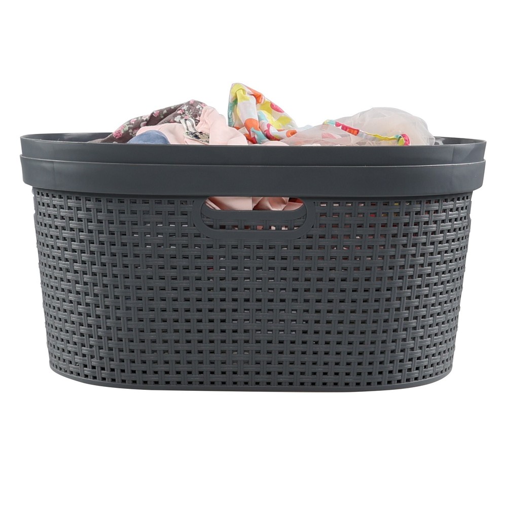 40L Large Laundry Basket Plastic Stacking Clothes Hamper (4 Packs, White+Gray)
