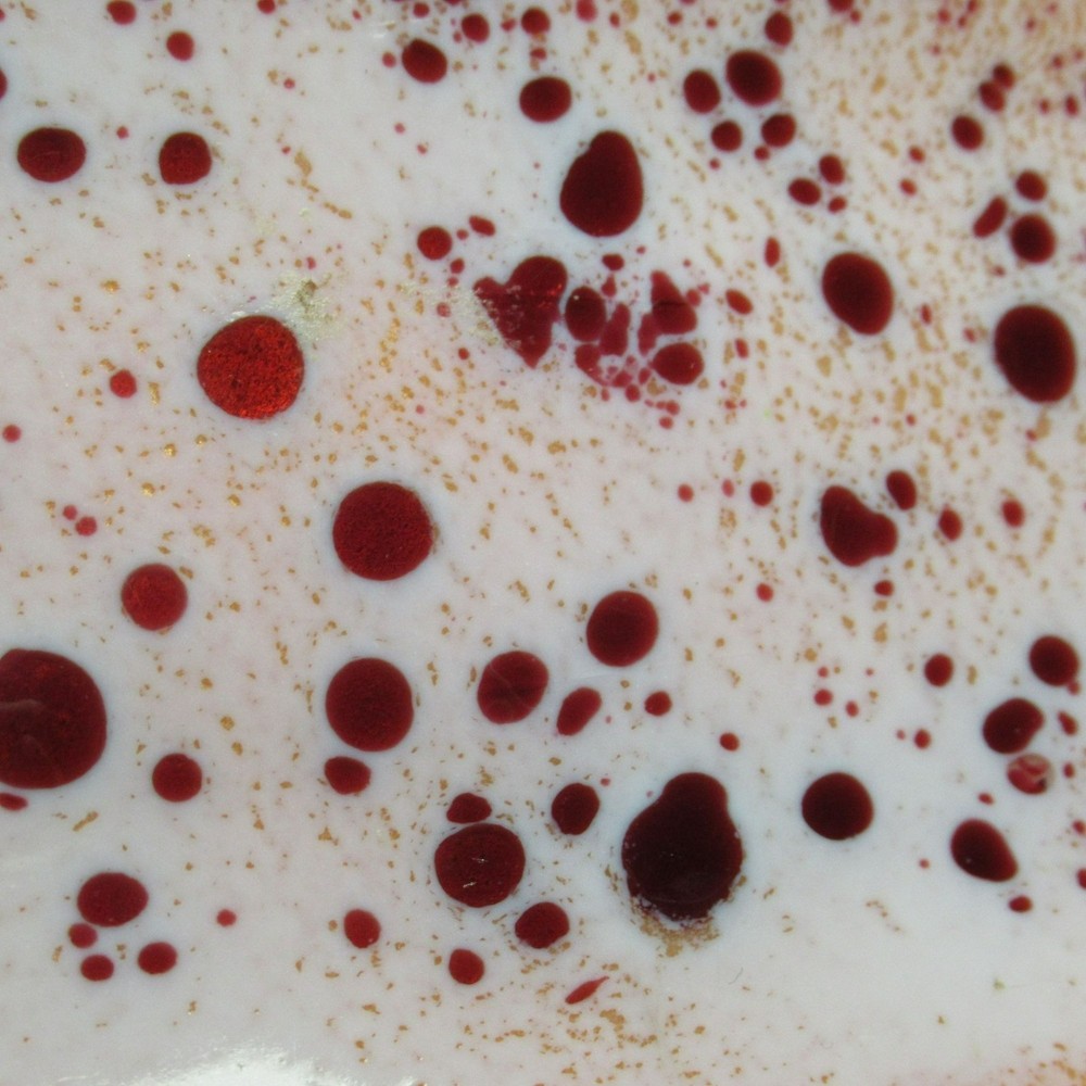 Handmade Enamel on Copper Rectangular Dish Pink With Red & Gold Speckles