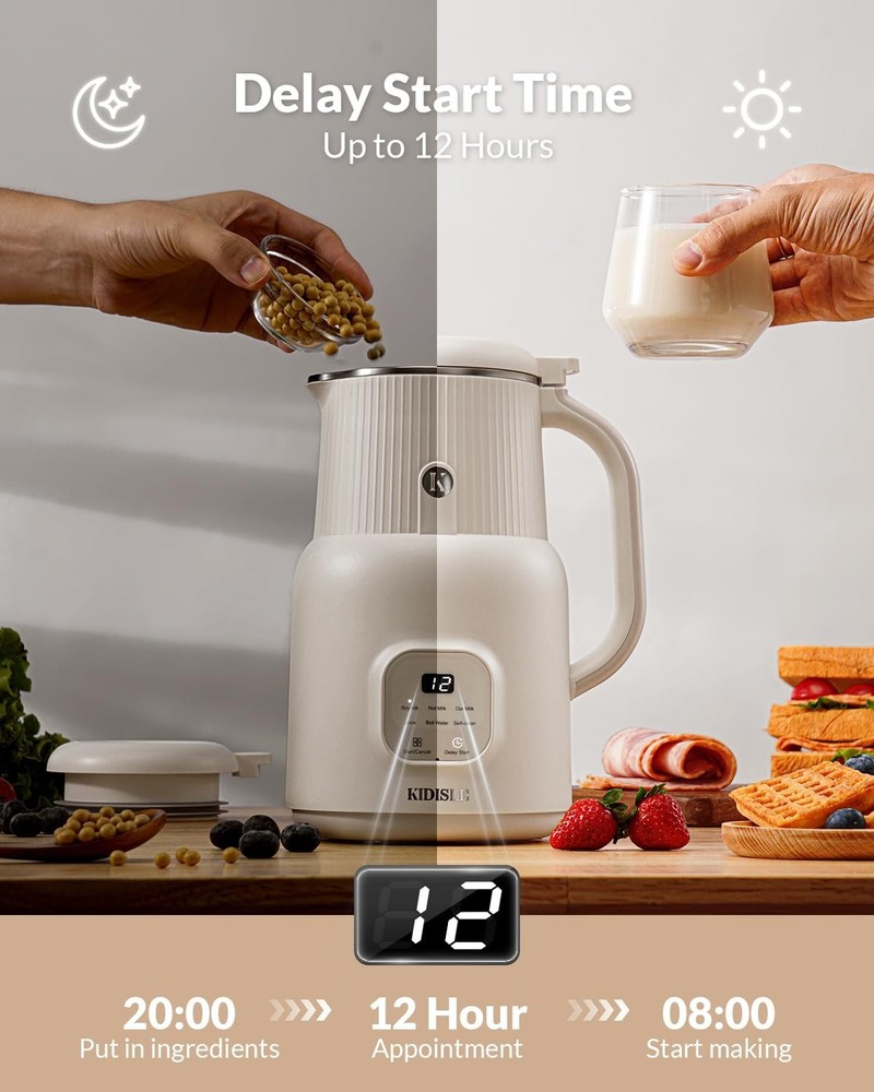 Stylish White Nut Milk Maker – 2-Hour Keep Warm & Comprehensive Accessories