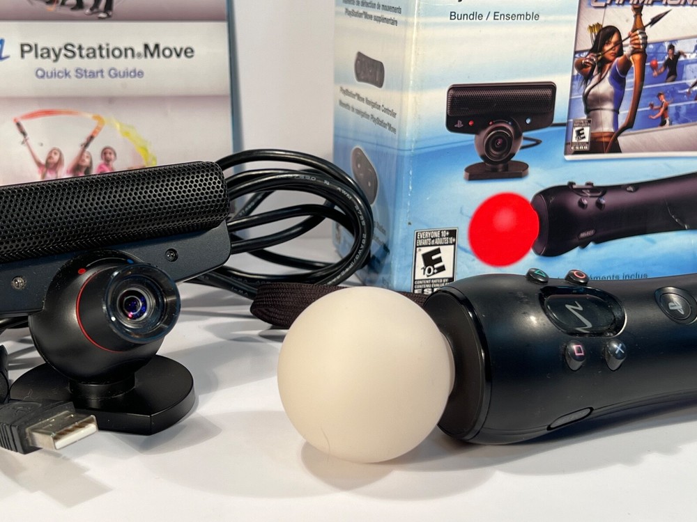 PS3 Playstation Move Bundle With Original Box - Controller, Camera, And Cable