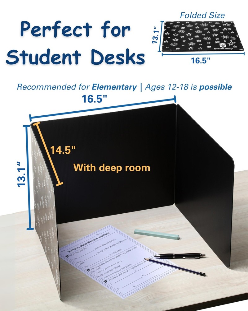 25 Plastic Privacy Folders for Students — Durable — Black Desk Dividers for S...