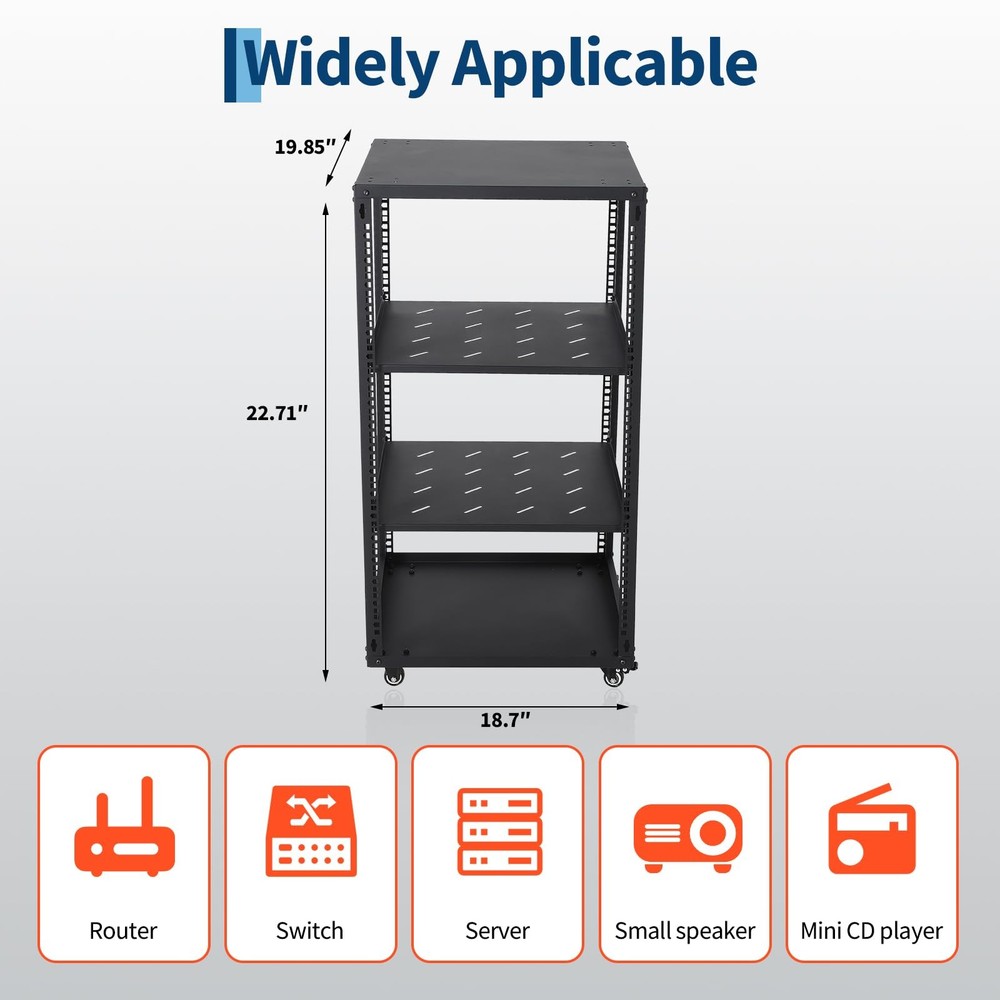 12/15/20U Open Frame Network/Server Rack for IT & AV Gear Floor Standing Wall Mo