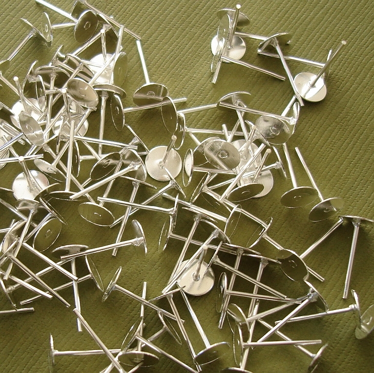 Earstud Ear Stud Earpost Ear Post Flat Pad Bright Silver Plated 6mm-100pcs.
