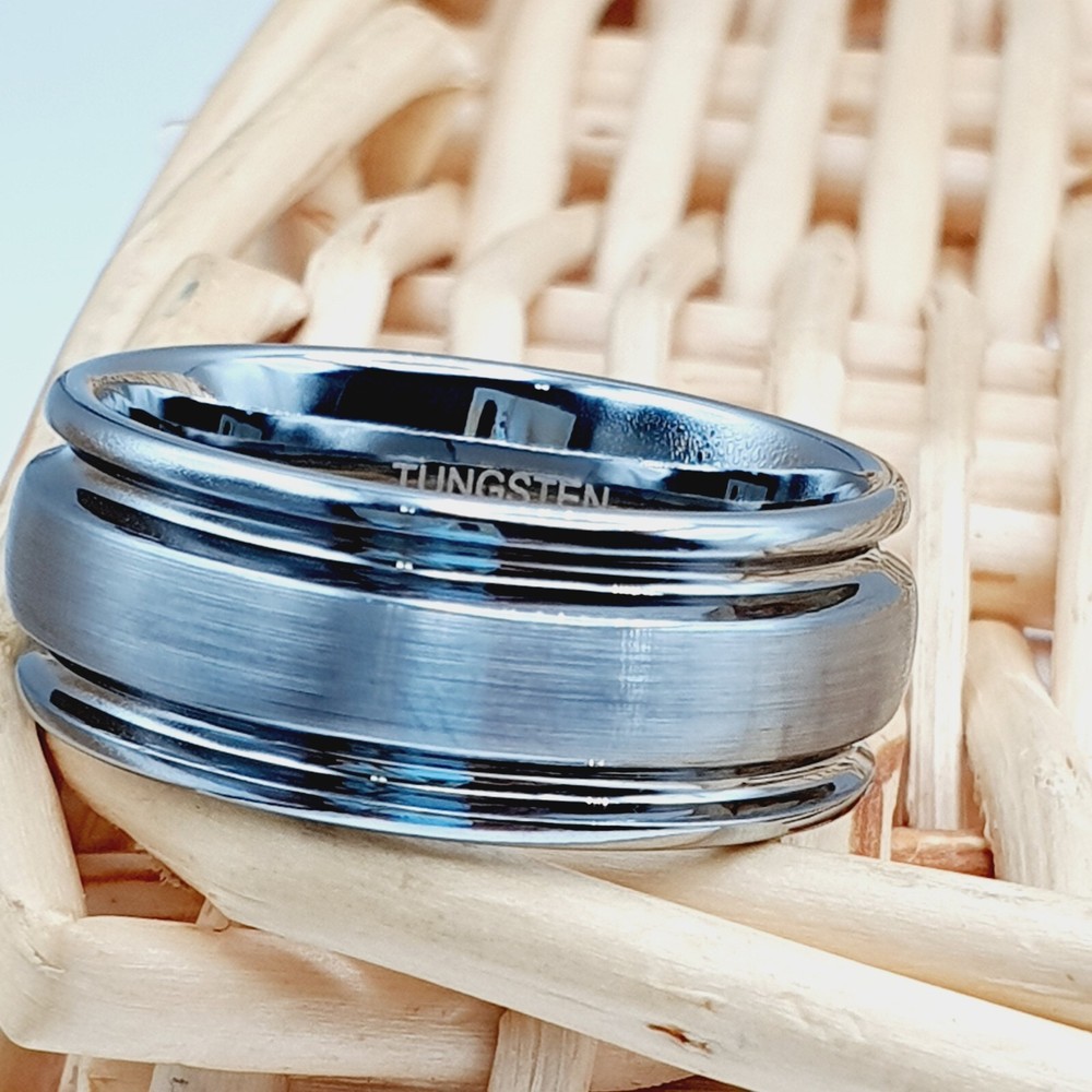 Brushed Domed Silver Proposal Band Durable Scratch-Resistant 8mm Tungsten Ring