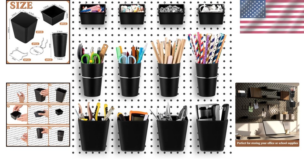 Multi-Functional 12-Piece Pegboard Storage Set: Baskets, Hooks for Every Task