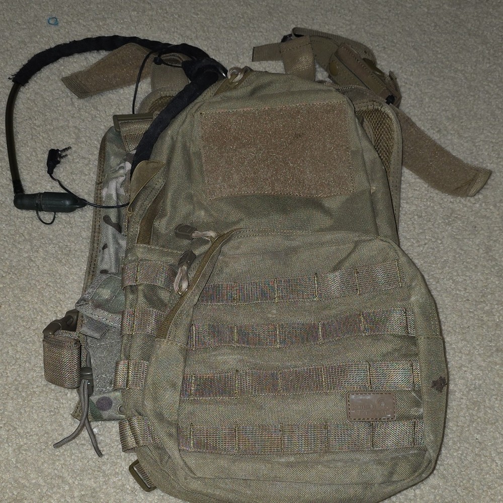 Lancer Tactical Nylon Tactical Plate Carrier Backpack Tan Camouflage Zip Patch