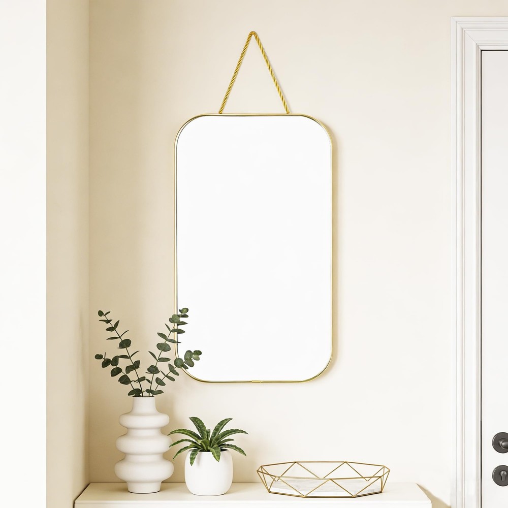 Gold Rectangular Wall Mirror, 15.6x9.2 Inch Modern Decorative Wall Mirror, Su...
