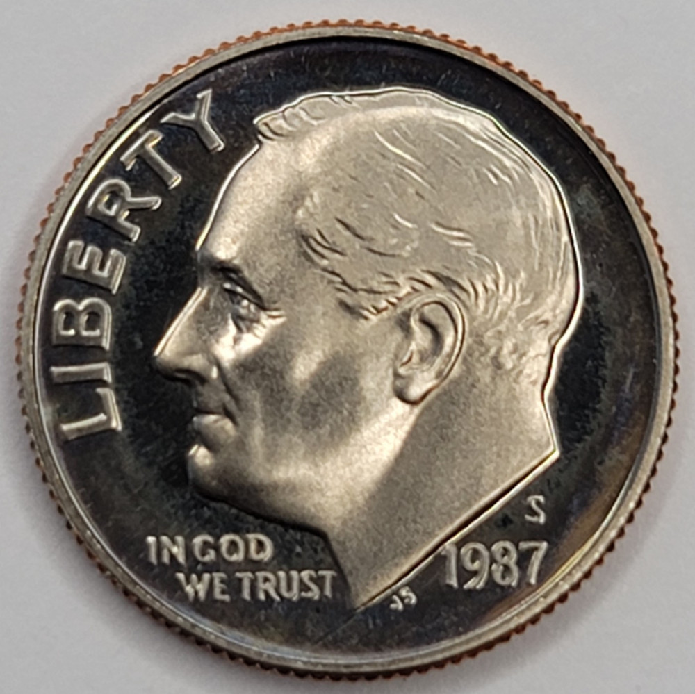 1987 S Gem Proof DCAM Roosevelt Dime - CN-Clad